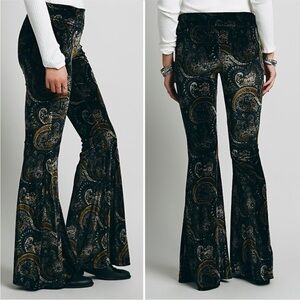 Free People Velvet Paisley Flare Bell Bottom Pants XS